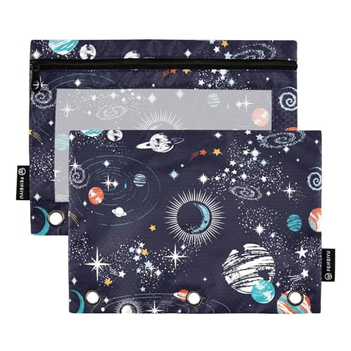 ZAZYXTJ Personalized Space Binder Pencil Pouchs 3 Ring | with Zipper Clear Window Office Organizers bag for School Students Teacher Supplies 2 Pack - color: Space