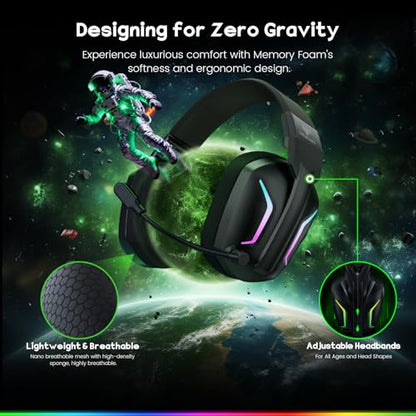 WESEARY Wireless Gaming Headset for PS5, PS4, PC, Switch & Mac, 20ms Ultra-Low Latency, 2.4GHz USB & Bluetooth 5.4 Gaming Headphones with Mic, 50H Battery Life, 3D Spatial Audio, Dynamic Lighting - color: Aurora Black