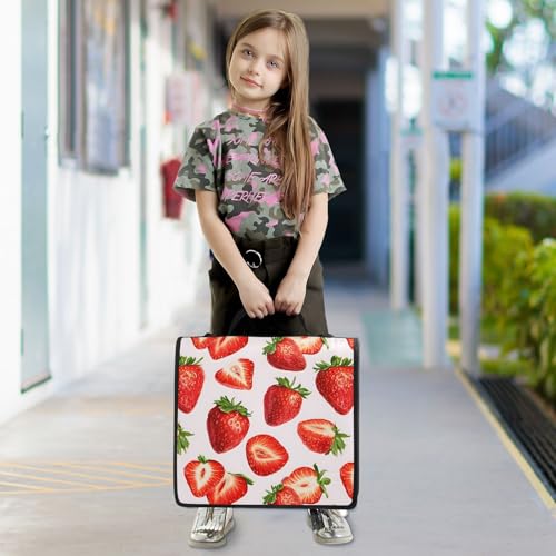 3 Ring Zipper Binder Red Strawberry Binders Bag with Shoulder Strap 500 Sheets Paper Organizer Trapper Keeper Documents Storage File Folder for School Office - color: A421
