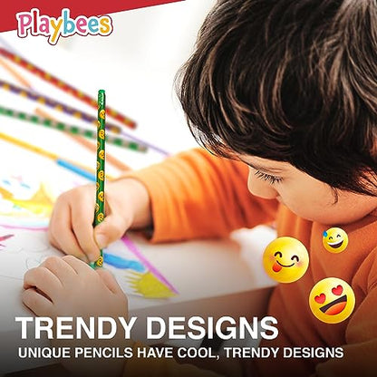 Playbees Emoticon No 2 Pencils for Kids - 36 Pack Bulk Kids Pencils #2 with Erasers - Assorted Smiley Birthday Party Favors, Classroom Prizes, Goody Bag Stuffers, Teacher's Educational Supplies - style: 36 Pack