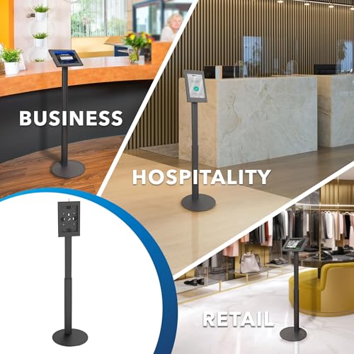 Mount-It! Anti-Theft Tablet Floor Stand Kiosk for Samsung Galaxy Tab A & S Series, Lockable Enclosure, Height Adjustable 27.66"–47.3", Commercial Kiosk Stand, Black