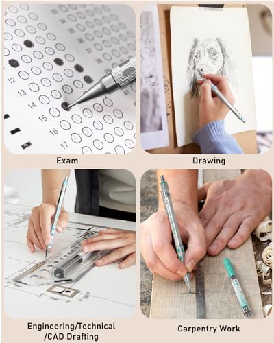 Nicpro 30PCS Black Metal Mechanical Pencil Set in Leather Case Blocky Gear 40PCS Metal Mechanical Pencil Set in Leather Case