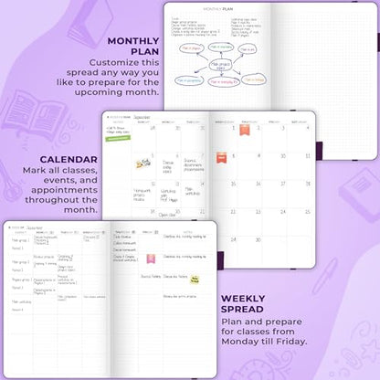 Clever Fox Teacher Planner, School & Homeschool Book, B5 Size Purple | Undated, 7x10, lay-flat binding, heavy-duty hardcover, teacher lesson weekly & daily planner, homeschool supplies - color: Purple, size: Smaller than A4 (7″ x 10″)