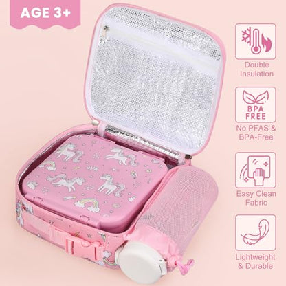 Kids Lunch Box Set with Bento Box, 9oz Stainless Steel Thermo & Insulated Lunch Bag – Hot & Cold Leakproof Lunch Container with Utensils for School & Travel - color: Pink