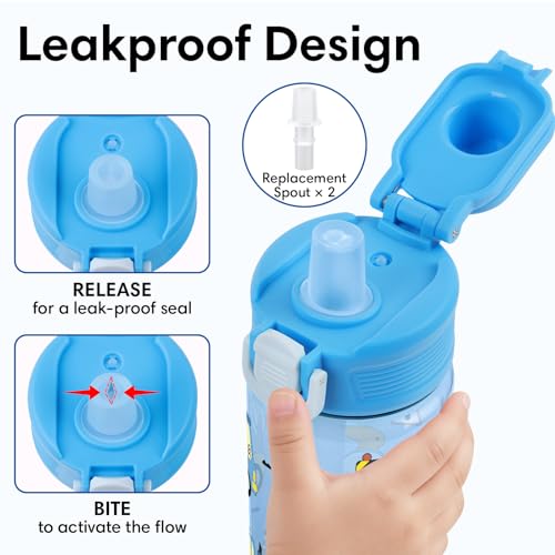 Kids Water Bottle with Bite & Sip Straw, Excavator/Jungle Animals | 13oz Toddler Water Bottle · BPA-Free, Handle, Leak-Proof, and Pop-Up Spout Cover · Safe for School Sports Travel & Camp