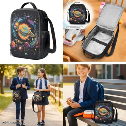 Cosmic Planet Backpack for Boys Girls Kids Backpack with Lunch Box Water Bottle Carrier and Cute Pencil Case 4PCS Set Bookbag with Front Pocket for School 17 inch Large School Bag Graduation - color: Cosmic Planet