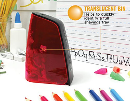 Bostitch Office Battery Powered Pencil Sharpener, Portable, Hinged Tray, Colored Pencil Compatible, Fits In Backpack & Most Pencil Cases, Red