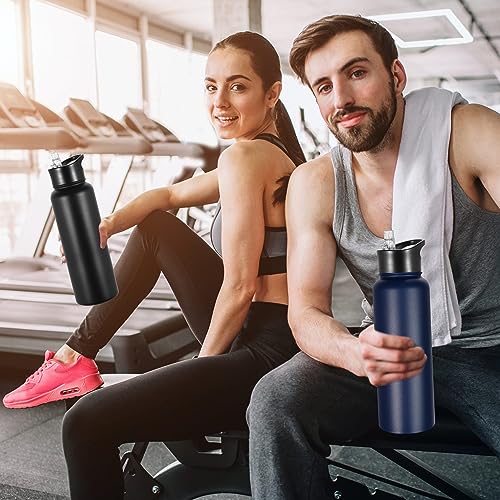 VEGOND 40 oz Insulated Water Bottle Stainless Steel Metal Water Bottles with Leak Proof Straw Lid & Spout Lid, Wide Mouth Double Walled Vacuum Travel Sports Bottle, Black - color: Black, size: 40 Ounces