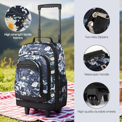 20" 2-in-1 Rolling Backpack,Backpack for Travel w/Wheels | Trolley Suitcase w/Telescopic Handle,Lightweight,Durable, Travel-Friendly, Unisex,2561-20''-Blue Lilies - color: JH-2561-Blue Lilies-20