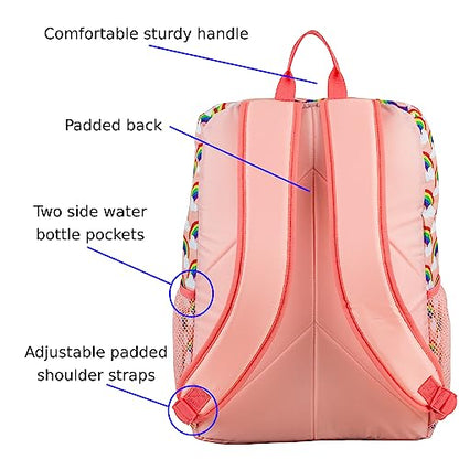 FUEL Lunch Backpack Set Teens Student Water Resistant Bookbag Bag Soft Reusable Insulated Cooler Lunch Box Thermal Travel Office Lunch Bag, Rainbow - color: Coral