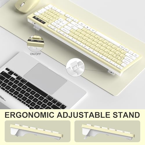 Wireless Keyboard and Mouse Combo, Full-Sized Wireless Keyboard and Adjustable DPI Mouse, 2.4GHz USB Receiver, Keyboard and Mouse for PC, Windows, Desktop, Laptop (Canary Yellow) - color: Canary yellow