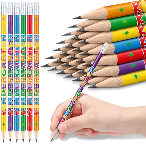 AmazingSpark 24 Pack Kindergarten Pencils for Kids Cute Pencils and Erasers for Back to School Supplies List for I'm Going to Kindergarten Spring Semester Year 2026 First Day of Classroom Reward Gift