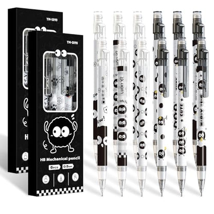 12Pcs Cute Black Mechanical Pencils with Eraser 0.5mm Kawaii Cartoon Mechanical Pencil School Pencil Gifts for Women Man - style: 2 cute