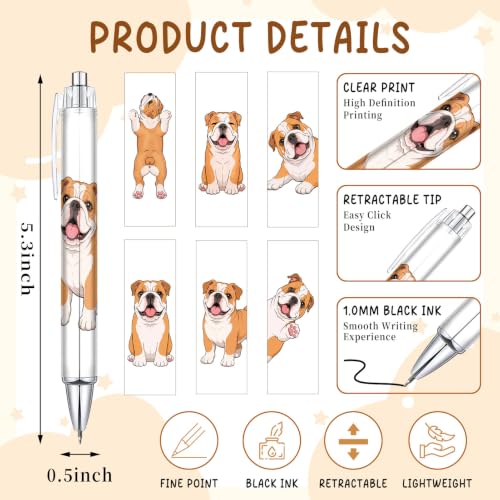 Cute Bulldog Pens 6-Pack, Funny Dog Ballpoint Pens for Kids & Women, Puppy Gifts for Dog Lovers, School Supplies, Office Desk Accessories, Party Favors