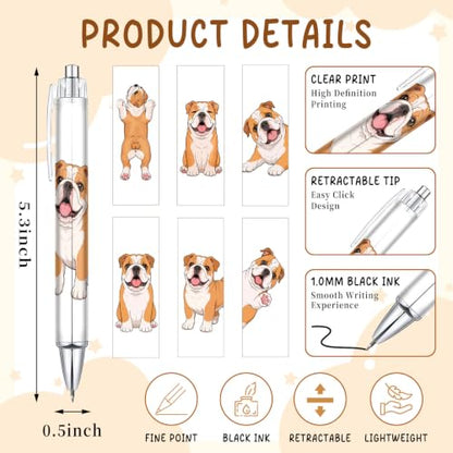 Cute Bulldog Pens 6-Pack, Funny Dog Ballpoint Pens for Kids & Women, Puppy Gifts for Dog Lovers, School Supplies, Office Desk Accessories, Party Favors