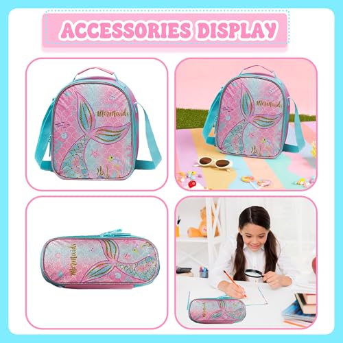Meetbelify Girls Rolling Backpack Wheels Backpacks Kids Luggage for Elementary Preschool Students Cute Pink Mermaid Suitcase Trolley Trip Carry On Bag for Girls Ages 6-8 - color: 01 Pink Mermaid