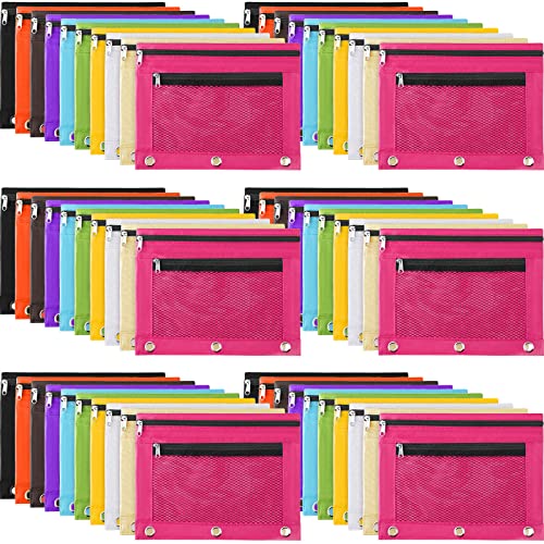 Fainne 60 Pack Pencil Pouches for 3 Ring Binder, A4/letter Size Compatible, 3 Hole Zipper Pouches with Clear Window, Double Zipper Pencil Case Bulk for Office School College Supplies(Multi Color)