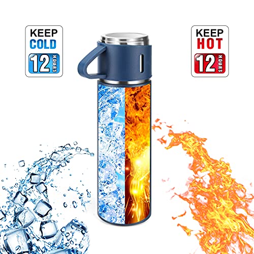 Stainless Steel Thermo 500ml/16.9oz Vacuum Insulated Bottle with Cup for Coffee Hot drink and Cold drink water flask.(Blue,Set) - color: Blue (Set), size: 16.9 Ounces