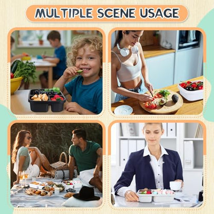 Honeydak 5 Pack Snack Containers 3 Compartment Bento Snack Boxes Divided Meal Prep Containers with Lids Reusable Adults Lunch Food Storage Box for School Work Travel(Black White) - color: Black White