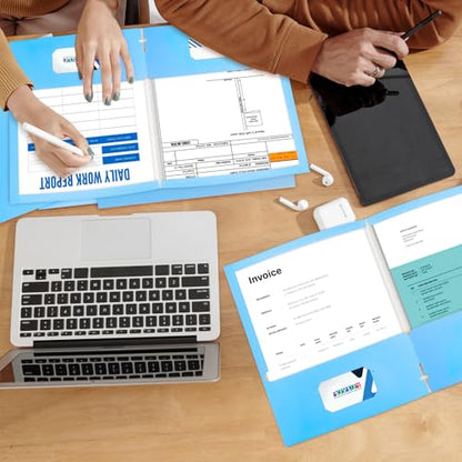 BIBRADAA® 50 Packs Blue Folders with Pockets,File Folder with Pockets Fit Letter Size Paper,File Folders Letter Size,Durable Paper Folders for School, Office, Business.(50, Light Blue) - color: Light Blue