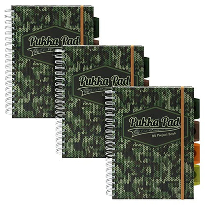 Pukka Pad 5 Subject Spiral Notebook 3-Pack - 200 Pages, 100 Sheets of 80GSM Paper with Repositionable Dividers & Perforated Edges for School & Office Planning & Organization - B5-7 X 10, Camo - color: Camo