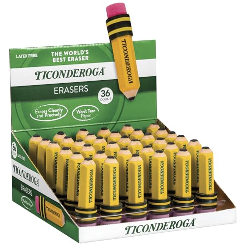 TICONDEROGA Erasers, Pencil Shaped, Yellow (38936) (Pack of 432) - size: 432 Count (Pack of 12), style: Yellow, 36 Count