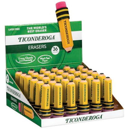 TICONDEROGA Erasers, Pencil Shaped, Yellow (38936) (Pack of 432) - size: 432 Count (Pack of 12), style: Yellow, 36 Count