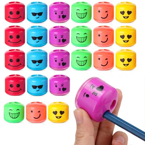 Mr. Pen- Pencil Sharpeners Manual, 24 Pack, Dual Hole, Smiley | Bulk Handheld Pencil Sharpener, Compatible with Standard and Jumbo Pencils, Snap-on Lid, Stainless Steel Blade - size: 24 Pack