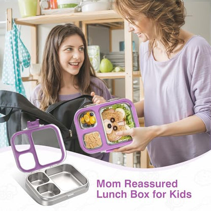 HOMEKOL Stainless Steel Bento Lunch Box, Purple, 3.3Cups | 3-Compartment,Leak-Proof, for Kids & Adults, BPA-Free, Dishwasher Safe, Clear Tritan Lid, 800ml (Not Insulated) - color: Purple, size: 27oz (800ml)