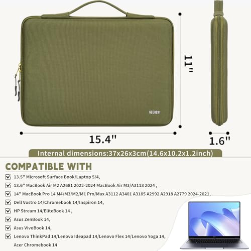 Hard Laptop Sleeve Case for 13.6" MacBook Air, 14" MacBook Pro | Fit MacBook Air M2/M3 A2681 A3113, 14" MacBook Pro M4/M3/M2/M1 Pro/Max A3112 A3401 A3185 A2992 A2918 A2779, Water-Resistant - color: Green