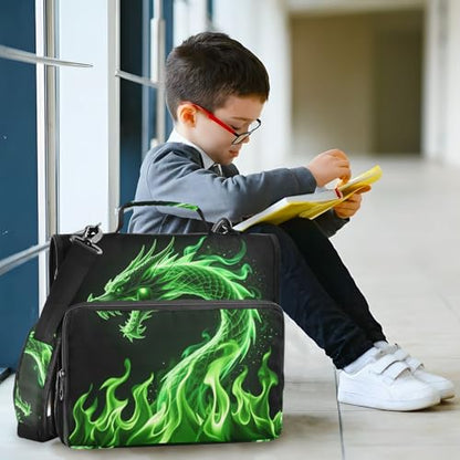 Green Dargon 3 Ring Zipper Binder Bag Binder Organizer with Handle Shoulder Strap for School Work Office Supplies - color: Green Dargon