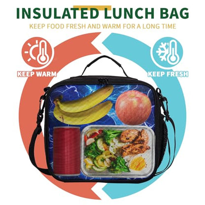 Blue Lightning Dragon Lunch Box for Boys Girls Kids Insulated Lunch Bag Cool Dinosaur Animal Reusable Lunch Cooler Tote Bags Thermal Lunchbags with Side Pocket for Work School Picnic - color: Dragon Blue