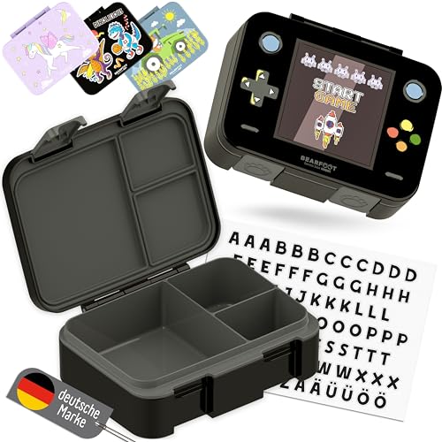 BEARFOOT Kids Lunch Box with Compartments – Compact & Lightweight | Leak-Proof, BPA-Free, Dishwasher Safe | Hand-Drawn Design for Preschool, School, Travel (Game Black, 2.75 Cups) - color: Game-Black, size: 2.75 Cups