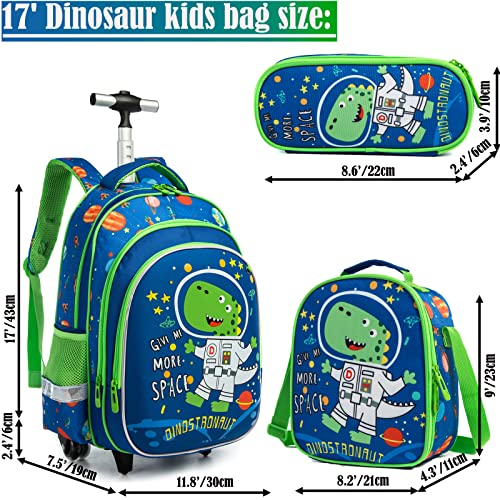 School Bags Kids Rolling Dinosaur Backpack With Wheels Trolley - 3PCS Boys Cat Backpack With Lunch Box Blue - color: Blue-220223-2-l