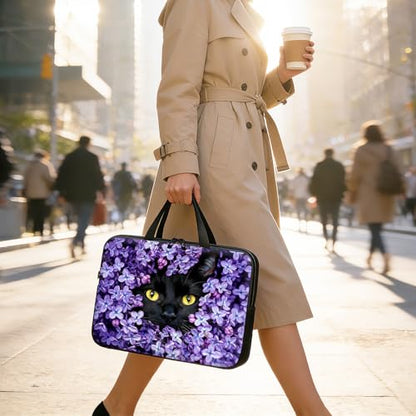 Laptop Bag 10 Inch,Resistant Shockproof Laptop Sleeve Case Protective Cover Carrying Case with Handle Compatible for HP Dell Lenovo Acer Asus Notebook Computer,Black Cat Purple Flower - color: Black Cat Purple Flower, size: 9-10.5 in