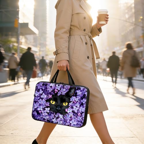 Laptop Bag 12 Inch,Resistant Shockproof Laptop Sleeve Case Protective Cover Carrying Case with Handle Compatible for HP Dell Lenovo Acer Asus Notebook Computer,Black Cat Purple Flower - color: Black Cat Purple Flower, size: 11-12.5 in