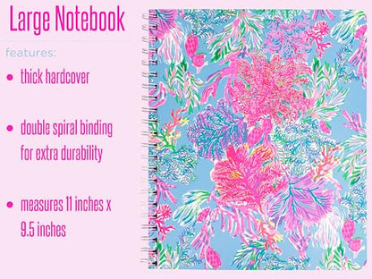 Lilly Pulitzer Large Hardcover Spiral Notebook, 11" x 9.5" with 160 College Ruled Pages, Cay to my Heart | 11" x 9.5" Pink & Blue Spiral Journal with Durable Hardcover, 160 College Ruled Pages, Metal Spiral, and Pocket Page - color: Cay to my Heart