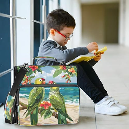 Parrots on The Beach Zipper Binder 3 Ring with Handle and Shoulder Strap, 500 Sheet Binder Organizer Capacity & Multi-Pockets for School Office - color: A1648