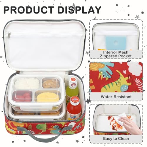 FlowFly Kids Lunch box Insulated Soft Bag Mini Cooler Back to School Thermal Meal Tote Kit for Girls, Boys,Dinosaur&Coconut - color: Dinosaur&Coconut