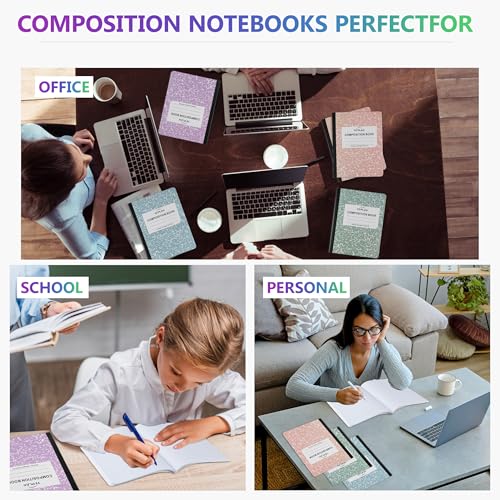 Yeplan Composition Notebooks 4 pack, Wide Ruled Notebook Paper, 9 3/4" x 7 1/2", 80 Sheets/160 Pages, Aesthetic Marble Composition Notebook for School & Office Supplies (4, Pastel Marble Colors) - color: 4 Pastel Marble Colors