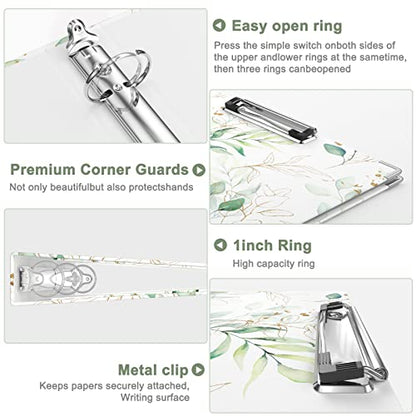Rouidr 3 Ring Binder with clipboard, 1 inch 8.5 x 11 in Letter Size View Binders Organizer with Dividers Tabs & Clear Sleeves, School Supplies, Office Supplies, Leaves - color: Leaves, size: 1in(Letter Size)