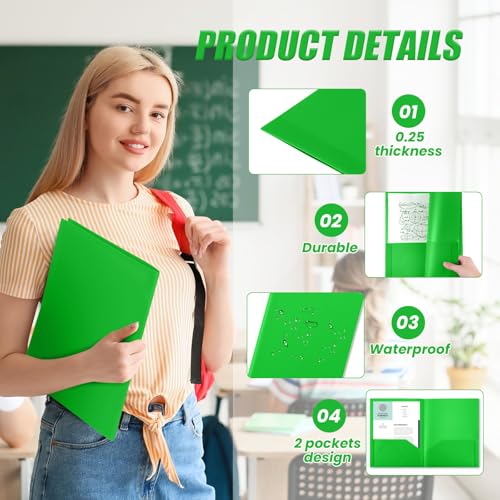 Gueevin 100 Pack Plastic Folder with Pockets, 2 Pocket Folders, Plastic Glossy Folders Fit Letter Size Paper, Heavy Duty Durable File Folder with Business Card for Home Office School (Fresh Green) - color: Fresh Green