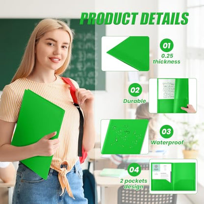 Gueevin 72 Pack Plastic Folder with Pockets, 2 Pocket Folders, Plastic Glossy Folders Fit Letter Size Paper, Heavy Duty Durable File Folder with Business Card for Home Office School (Fresh Green) - color: Fresh Green