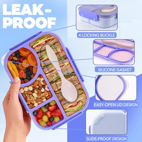 Bento Box for Adults,4 Compartments Lunch Box, Snack Containers Reusable Lunch Containers Drop-Proof, Dishwasher Safe & Made with BPA-Free Materials, Blue - color: Blue