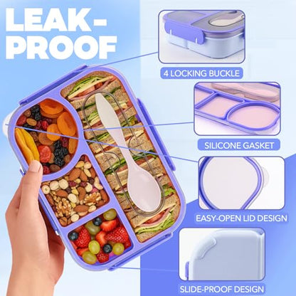 Bento Box for Adults,4 Compartments Lunch Box, Snack Containers Reusable Lunch Containers Drop-Proof, Dishwasher Safe & Made with BPA-Free Materials, Blue - color: Blue
