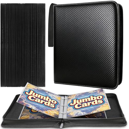 Jumbo Card Binder 100 Pockets for XL Jumbo Cards, Oversized Card Binder, QUBAMG PU Zipper Double Sided Binder Fits 5.7″ x 7.9″ Large Game Cards, Big Trading Card Collection Album Folder, Black - color: Black