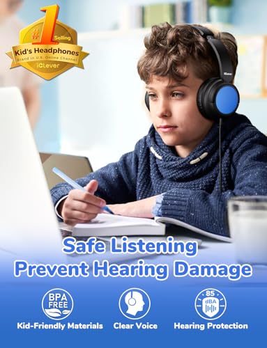 iClever Kids Headphones Bulk 5 Pack for Students K-12 & Teachers, Durable PP Material, 85dBA Safe Volume, Multiple Folding Options, Kids Wired Headphones for School/Classroom/Home/Travel