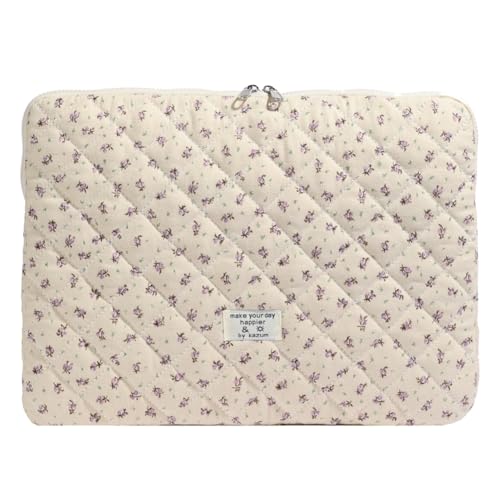 Cute Laptop Sleeve 13-15 inch Laptop Case Aesthetic Quilted Laptop Sleeve Computer Bag with Flower Printing for MacBook (Purple, 15inch) - color: Purple, size: 15inch