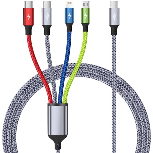 MPATIBY USB C Multi Charging Cable 1Pack 5FT, 4 in 1 Charging Cable Nylon Braided USB-C Multiple Charger Cord with Micro USB,IP Port and 2 Type C Adapter Port for IP 17/16 Series/Cell Phones and More - color: Blue_Grey_Red_Green, size: 1Pack5FT