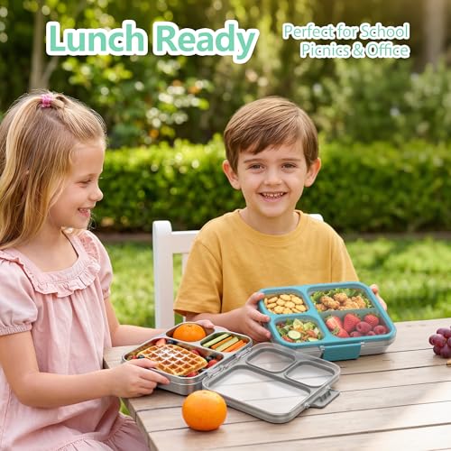 HOMEKOL Stainless Steel Bento Lunch Box 3-Compartment, 4.2Cups, Grey | Leak-Proof Metal Lunch Container for Kids & Adults, BPA-Free, Dishwasher Safe, Clear Tritan Lid, 1000ml (Not Insulated) - color: Gray, size: 34oz (1000ml)